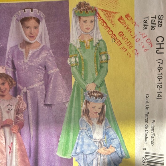 5/$25 McCall M45207 Royal Princess Costume Set - sewing pattern - Picture 3 of 7